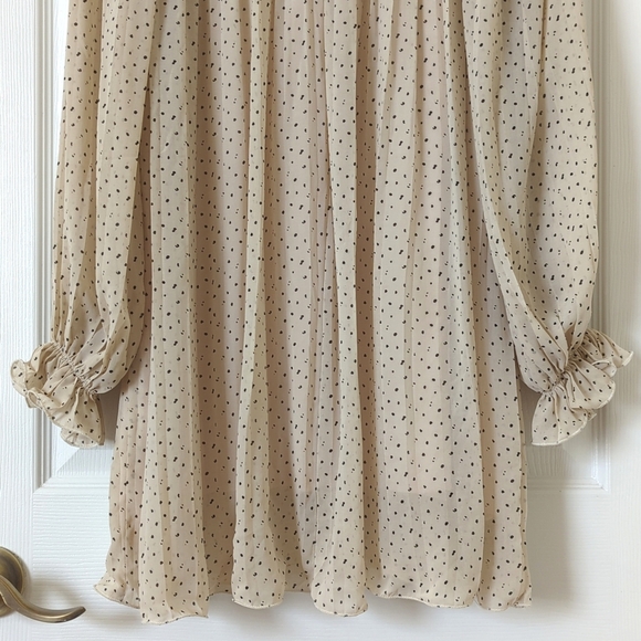 By Together Speckled Half Buttoned Long Balloon Sleeve Mini Shift Dress Cream S - Picture 14 of 14